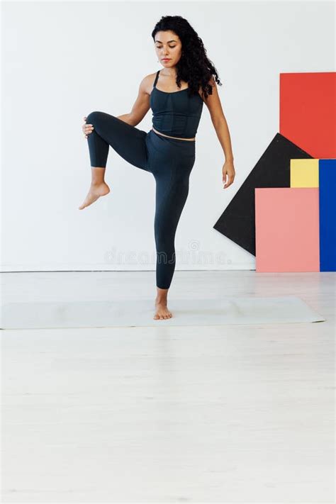 Beautiful Brunette Woman Engaged In Yoga Asana Gymnastics Flexibility Stock Image Image Of