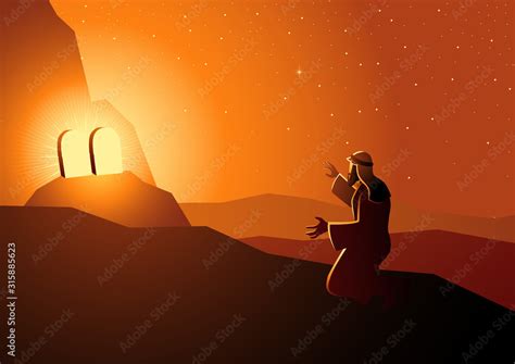 Moses received the Ten Commandments Stock Vector | Adobe Stock