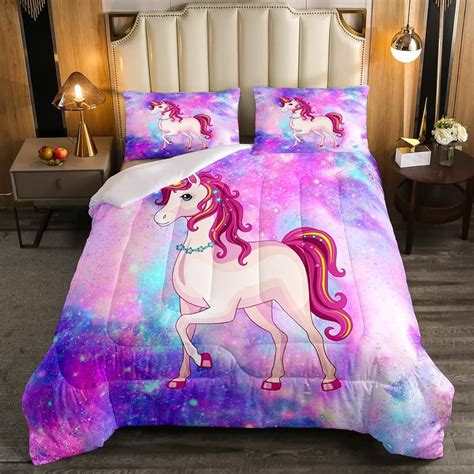 Girls Unicorn Comforter Set Twin Girls Bedding Set Cute