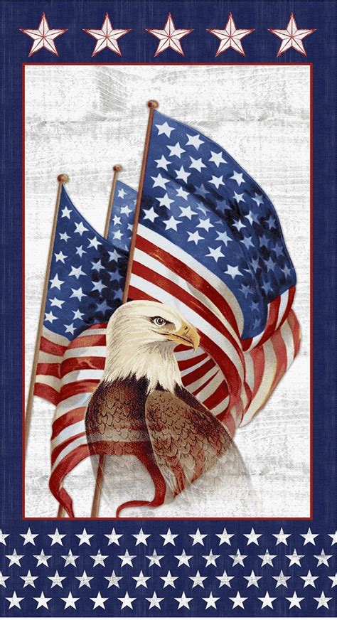 Patriotic 23 Inch Panel Gorgeous Waving Flags Proud Eagle Etsy