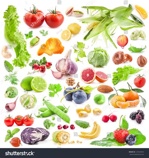 set fruits vegetables isolated  white background images stock