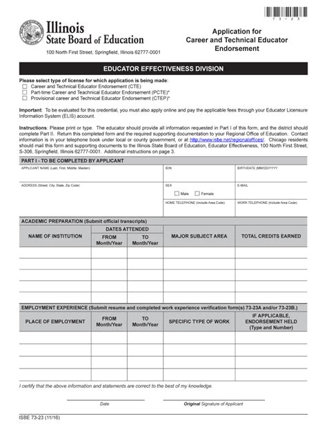 Fillable Online Isbe 73 23 Application For Career And Technical