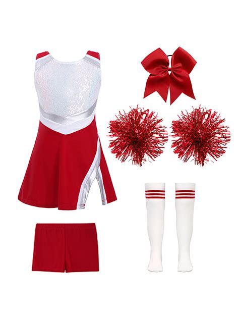 Inlzdz Girls Cheerleading Outfit Cheer Leader Costume Kids Shiny Dance