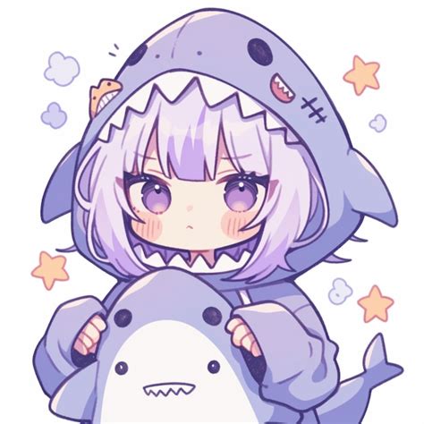 Anime girl in a shark costume holding a stuffed animal generative ai ...