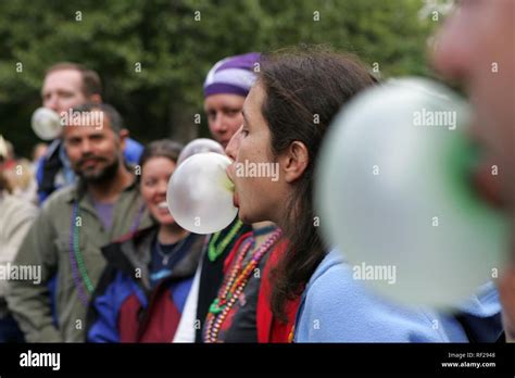 Bubblegum blowing contest during Fourth of July (Independence Day ...