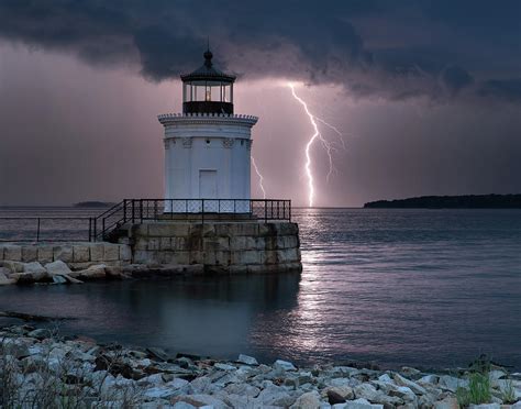 Lighthouse Lightning Casco Bay Photograph by Kyle Santheson Photography ...