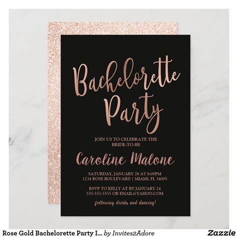 Rose Gold Bachelorette Party Invitation | Glitter | Zazzle | Gold ...