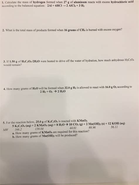 Solved Calculate The Mass Of Hydrogen Formed When G Of Chegg