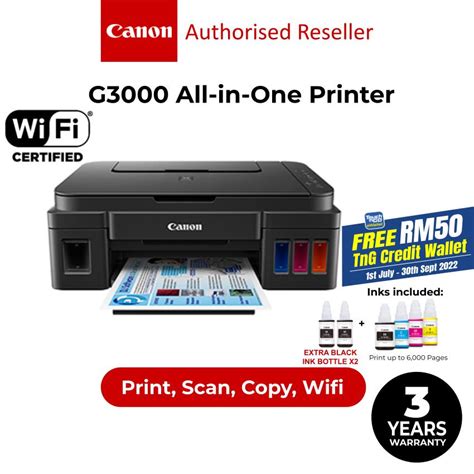 Canon Pixma G3000 Refillable Ink Tank All In One Wireless Printer For