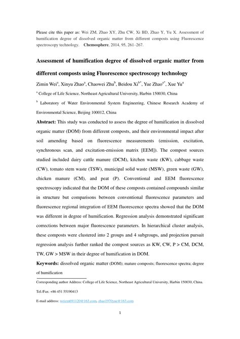 (PDF) Assessment of humification degree of dissolved organic matter ...