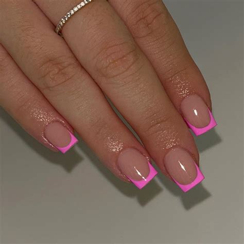 Amazon 30Pcs Hot Pink French Tip Press On Nails Short Square Nails Press Ons Short Fake