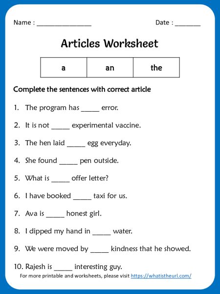 Articles A An And The Worksheet For Grade Exercise Your Home