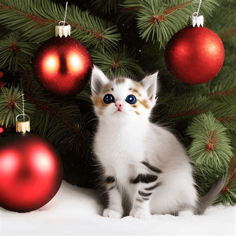 Christmas Kitten Buying a Tree with Snow · Creative Fabrica