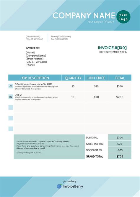 Free PDF Invoice Templates InvoiceBerry