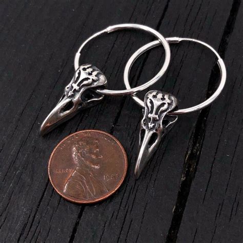 Ornate Victorian Raven Skull Hoop Earrings In Solid Sterling Etsy