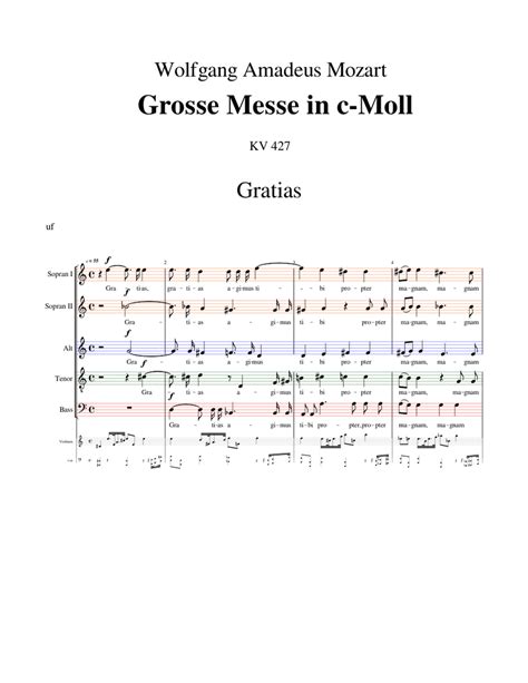 Mozart Messe C Moll Kv 427 03 Gratias Sheet Music For Bass