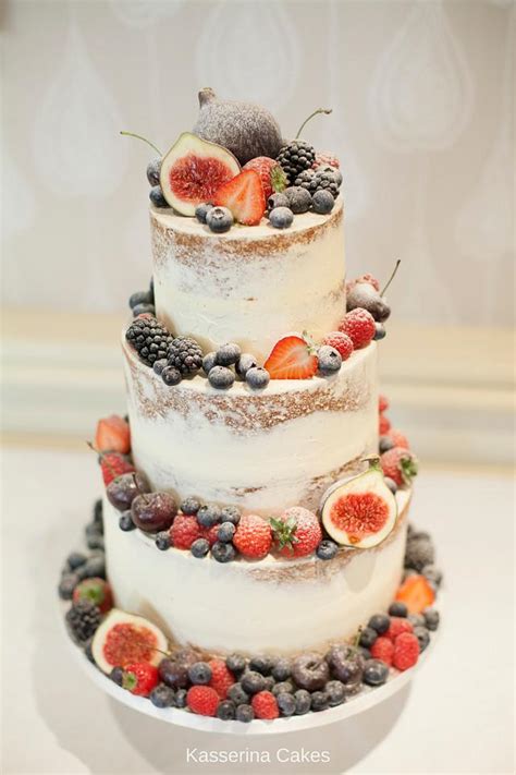 Semi Naked Wedding Cake With Fruit Decorated Cake By CakesDecor