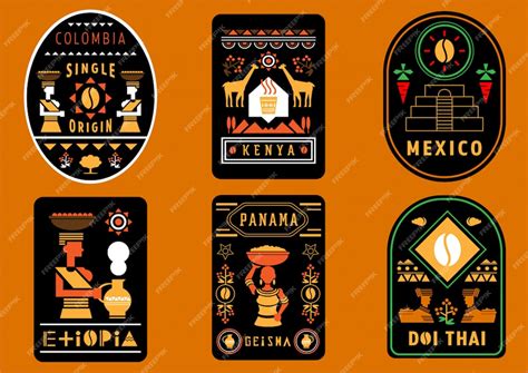 Premium Vector | Coffee label design with geometric illustration