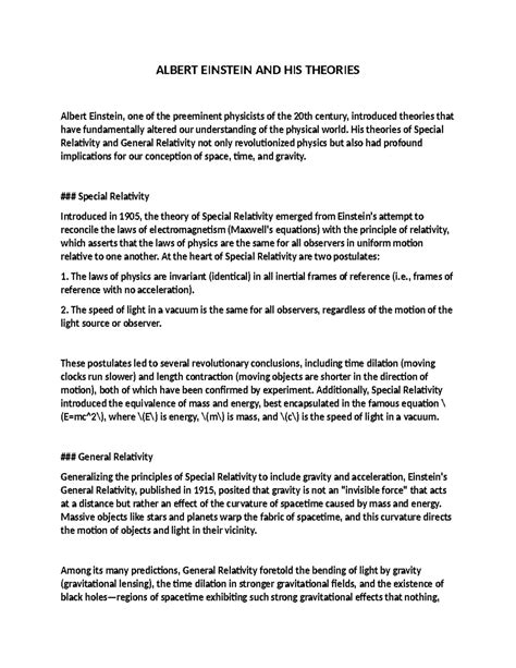 Albert Einstein AND HIS Theories - ALBERT EINSTEIN AND HIS THEORIES