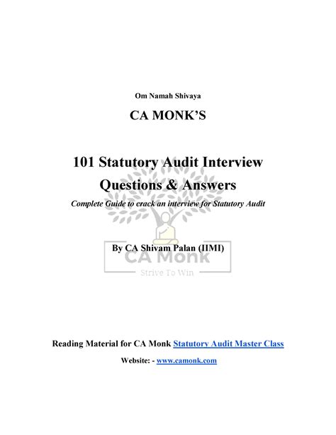 Statutory Audit Interview Questions By Ca Monk Om Namah Shivaya Ca