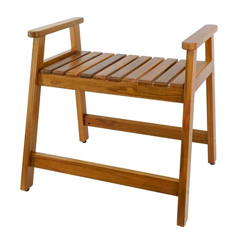 Teak Shower Chair with Arms, 22" Shower Bench, Spa Bath Seat for ...