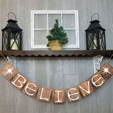 Believe With Christmas Star Banner Mantle Decor Christmas Etsy