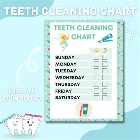 Kids Teeth Cleaning Chart Brushing Teeth Chart Oral Hygiene Brush