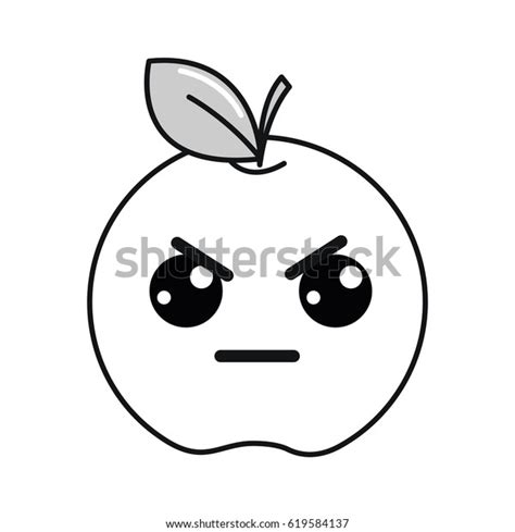 Silhouette Kawaii Nice Angry Apple Fruit Vector De Stock Libre De