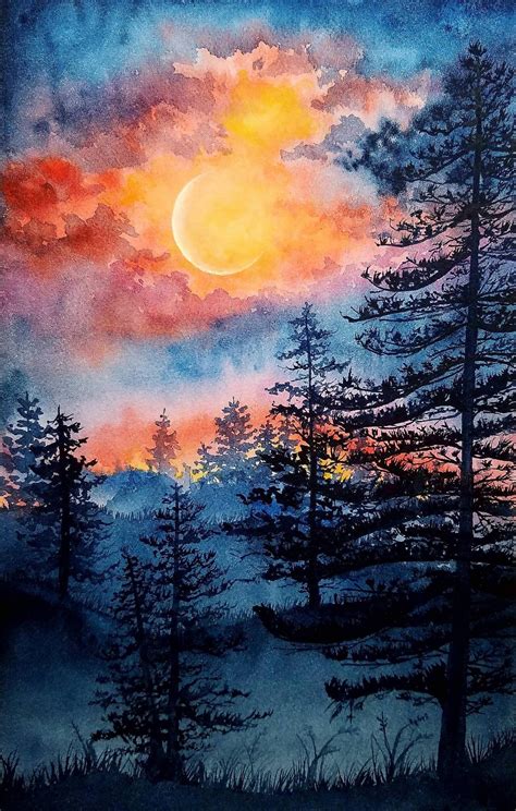 Moonlight, Watercolor, 6x8" : Art