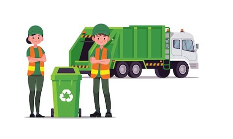 Premium Vector Garbage Truck And Sanitation Worker Isolated On White