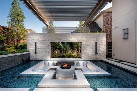 modern backyard  sleek pool  sunken lounge hgtvs ultimate