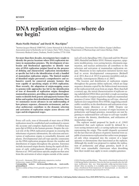 DNA Replication Origins-Where Do We Begin 2016 | PDF