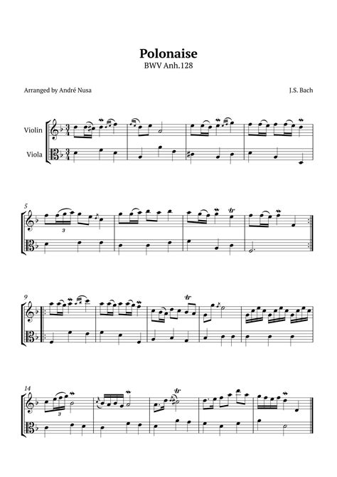 Polonaise Bwv Anh Arr Andr Nusa By Johann Sebastian Bach Sheet