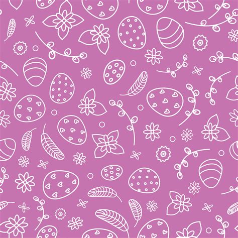 Pink Linear Pattern Of Easter Eggs And Flowers And Pussy Willow