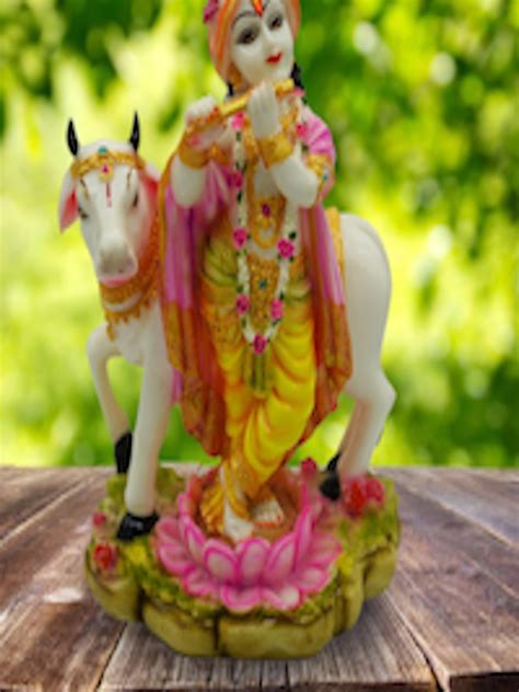 Buy Gallery Yellow White Hand Painted Lord Krishna Idol With Nandi