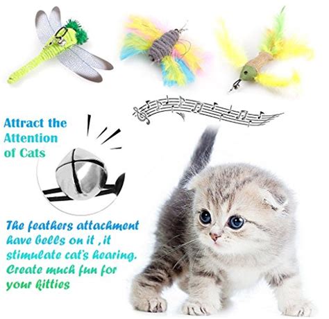 Teeyee 10 In 1 Cat Feather Toys Cat Retractable Teaser Wand Toy Set