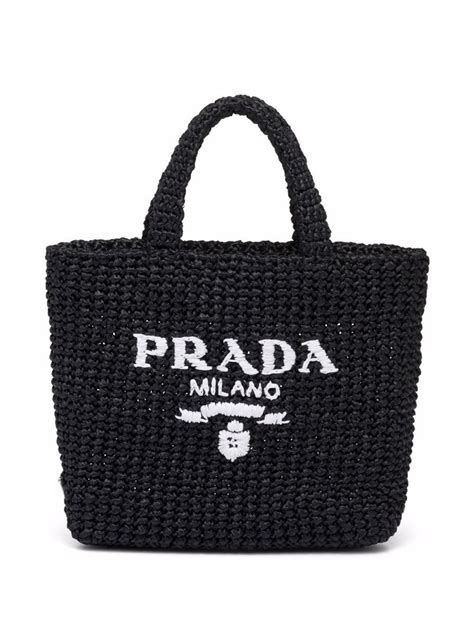 Prada Logo Embroidered Raffia Tote Bag ShopStyle