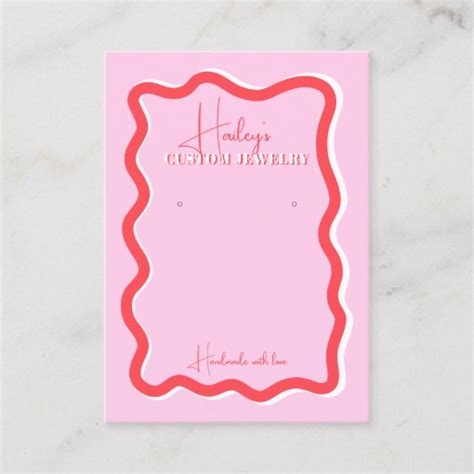 Retro Pink Red Curve Squiggle Wavy Jewelry Display Business Card Zazzle