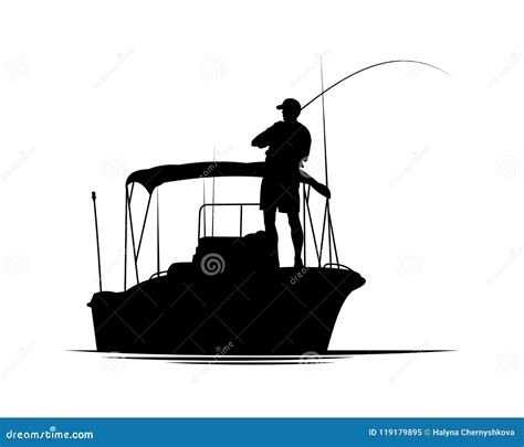 Fisherman In Boat Silhouette Stock Vector Illustration Of Male Hobby