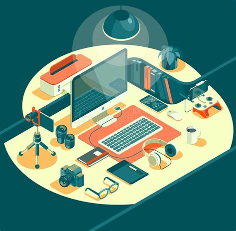 Isometric D Workspace Concept Vector Devices Set Stock Vector