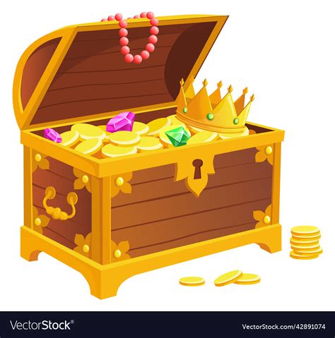 Antique Chest With Wealth Golden Game Treasure Vector Image