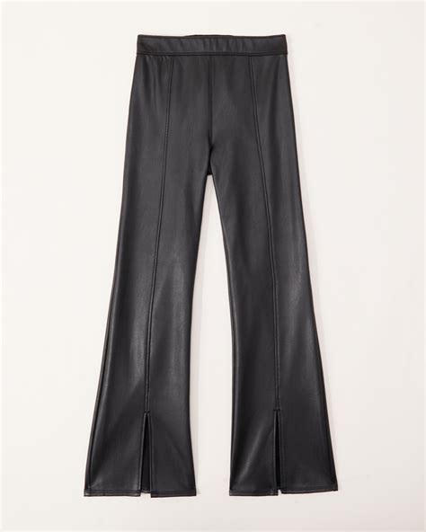 Girls High Rise Faux Leather Split Hem Flare Pants Girls Clearance