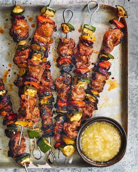 Sticky Jerk Lamb Skewers With Garlic Sauce Recipe Lamb Skewers