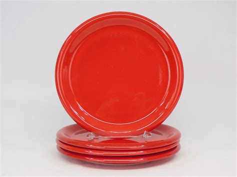 Vintage Crown Corning Japan Rare Red Ceramic Luncheon Or Salad Plates