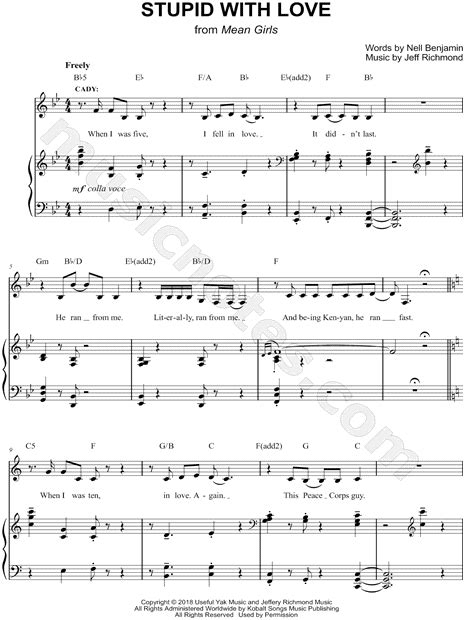 Stupid With Love From Mean Girls Musical Sheet Music In Bb Major