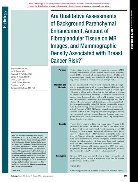 Pdf Are Qualitative Assessments Of Background Parenchymal Enhancement