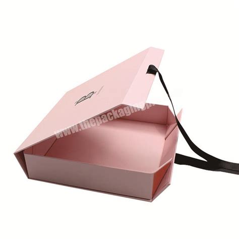 Luxury Flat Pack Folding Cardboard Paper Pink Box Ribbon Closures Book Shaped Foldable Packaging