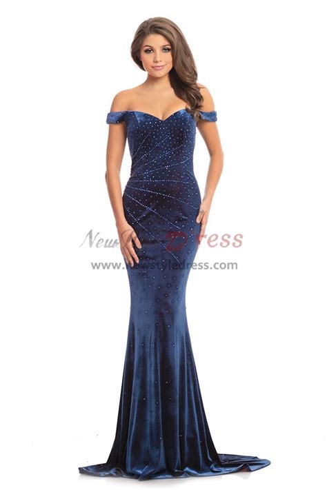 Off The Shoulder Sheath Prom Dresses Dark Navy Classic Glass