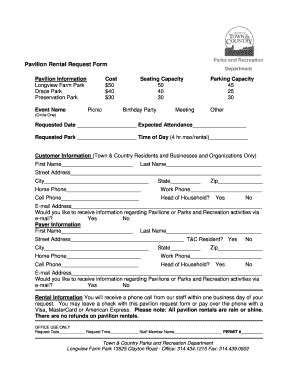 Fillable Online Town And Country Pavilion Rental Request Form The