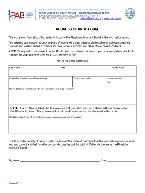 Fillable Online Address Change Form Address Change Form Fax Email